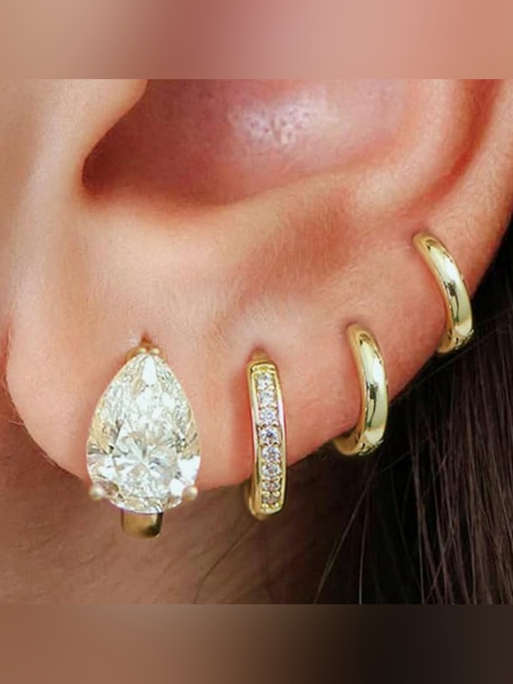Cute Dillards 18KT gold vermeil 4 piece white topaz hoop earrings